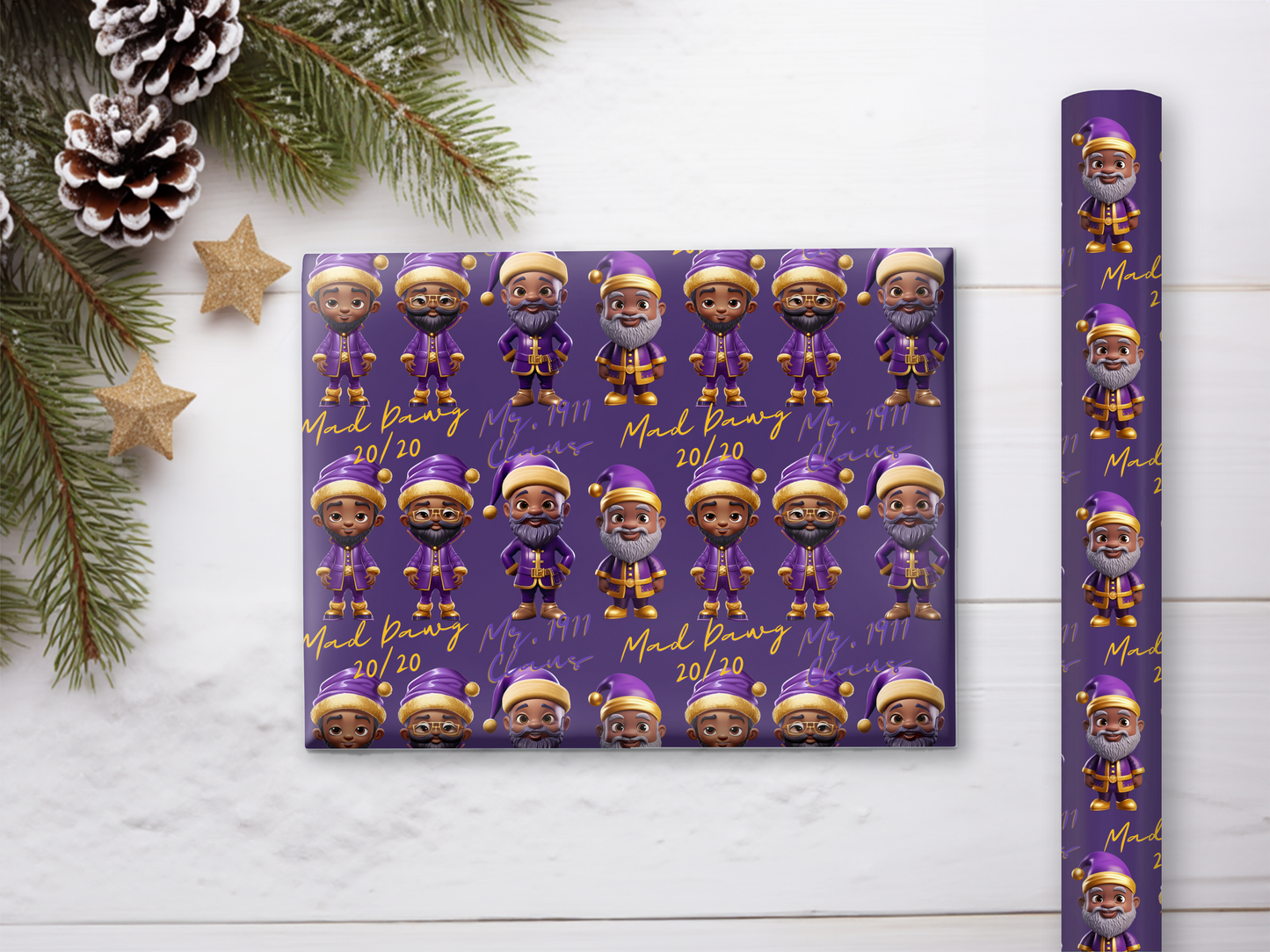 Santas in Purple and Gold