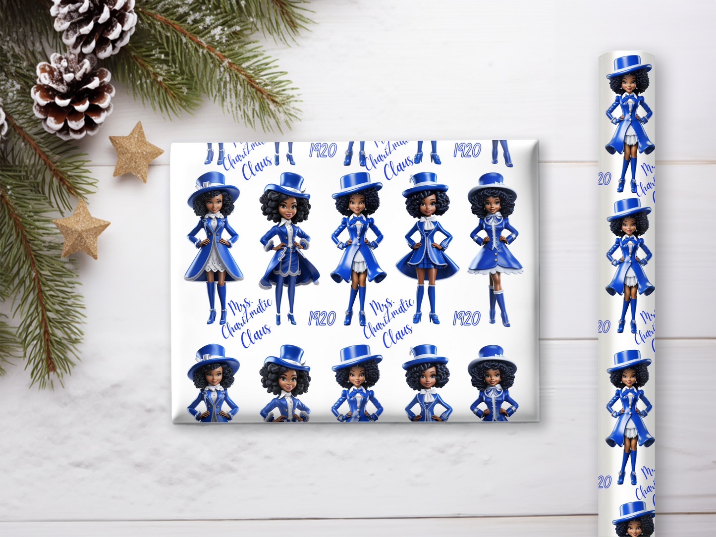 Ms. Claus in Blue and White