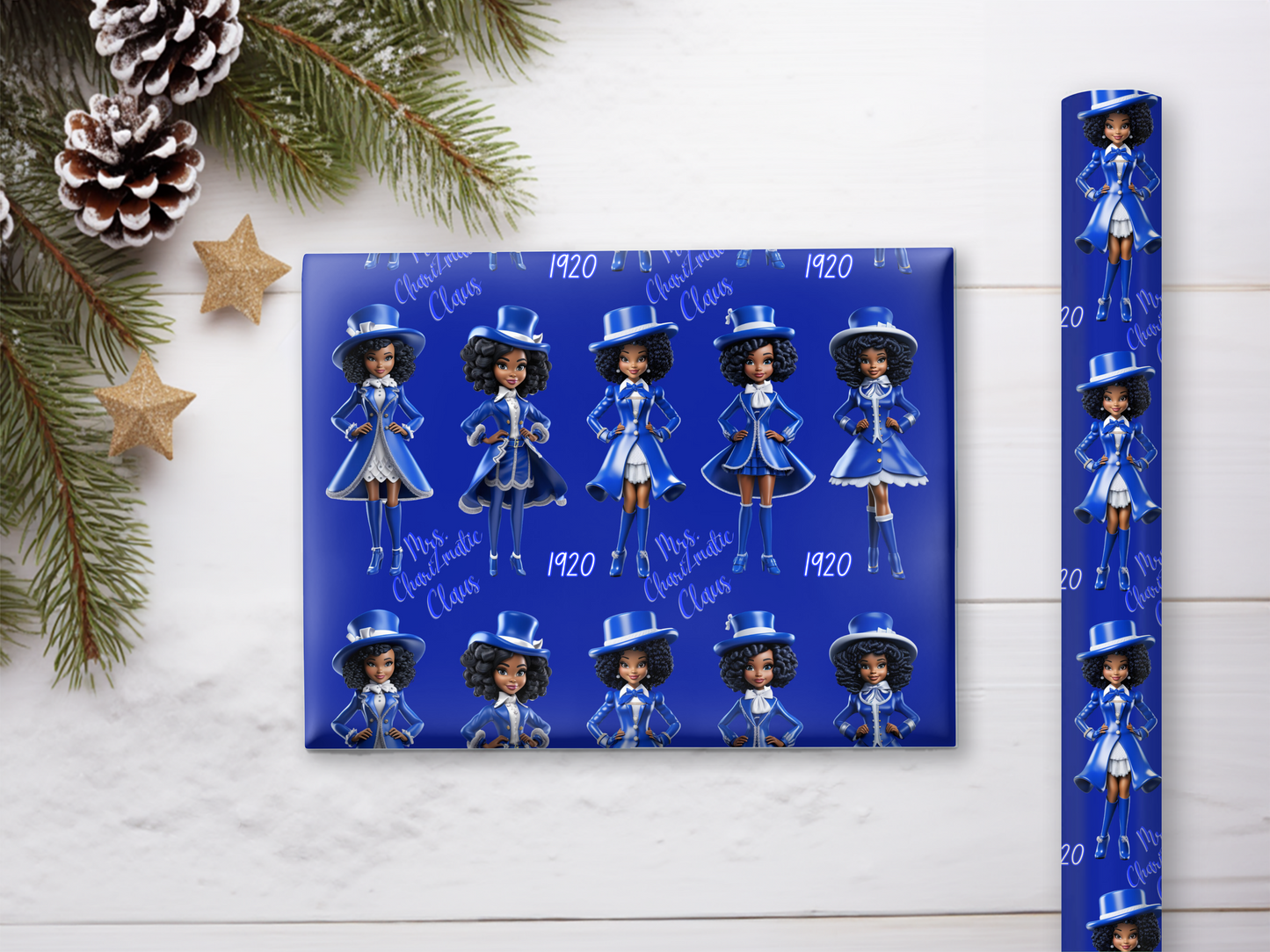 Ms. Claus in Blue and White